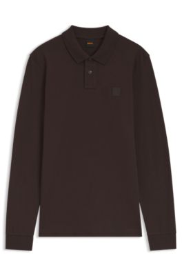 Slim-fit polo shirt in stretch-cotton piqué, Dark Brown