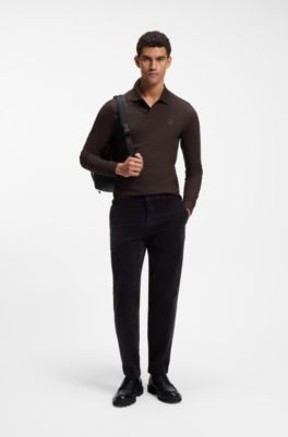 Slim-fit polo shirt in stretch-cotton piqu&eacute;, Dark Brown