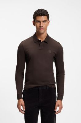 Slim-fit polo shirt in stretch-cotton piqu&eacute;, Dark Brown