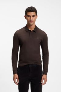 Slim-fit polo shirt in stretch-cotton piqu&eacute;, Dark Brown