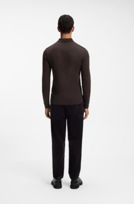 Slim-fit polo shirt in stretch-cotton piqu&eacute;, Dark Brown