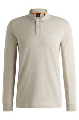 Hugo Boss Stretch-cotton Polo Shirt With Logo Patch In Neutral