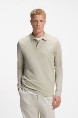 Polo slim fit in piqu&eacute; di cotone elasticizzato, Colore neutro