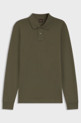 Slim-fit polo van stretchkatoen met piqu&eacute;structuur, Olijf