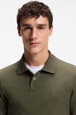 Slim-fit polo van stretchkatoen met piqu&eacute;structuur, Olijf