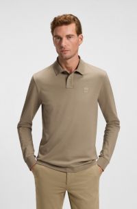 Slim-fit polo van stretchkatoen met piquéstructuur, Lichtbruin
