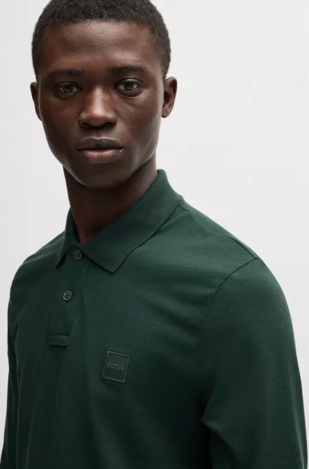 Stretch-cotton slim-fit polo shirt with logo patch
