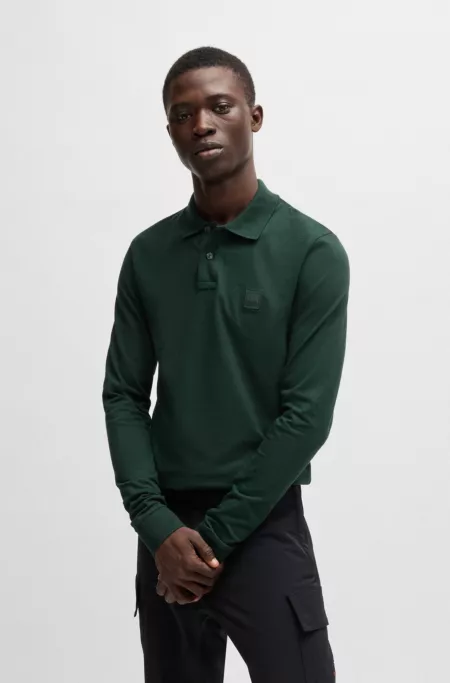 Stretch-cotton slim-fit polo shirt with logo patch