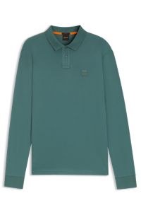 Stretch-cotton slim-fit polo shirt with logo patch, Green