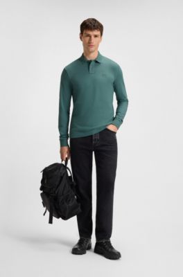 Slim-fit polo shirt in stretch-cotton piqu&eacute;, Green