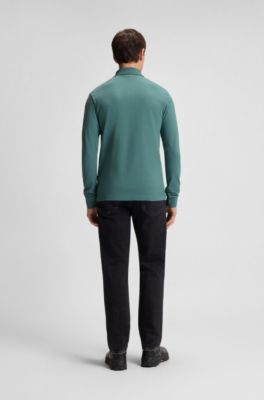 Stretch-cotton slim-fit polo shirt with logo patch, Green