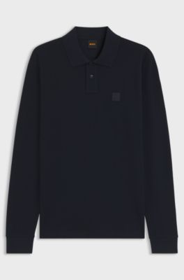 Polo slim fit in piqu&eacute; di cotone elasticizzato, Blu scuro
