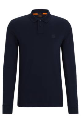 Hugo Boss Stretch-cotton Polo Shirt With Logo Patch In Blue