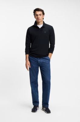 Polo slim fit in piqu&eacute; di cotone elasticizzato, Blu scuro