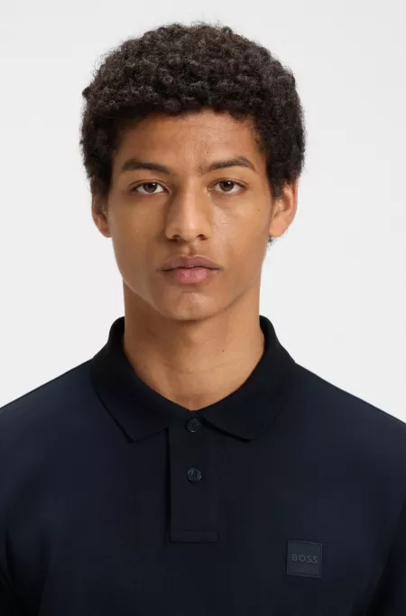 Stretch-cotton slim-fit polo shirt with logo patch