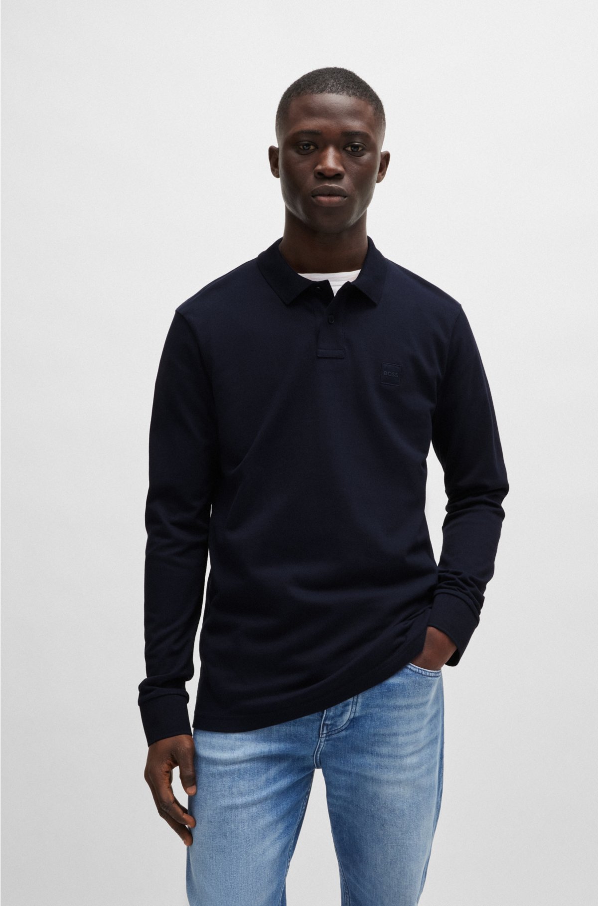 BOSS - Stretch-cotton polo shirt with logo patch