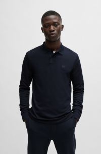 Slim-fit polo van stretchkatoen met piquéstructuur, Donkerblauw