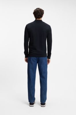 Polo slim fit in piqu&eacute; di cotone elasticizzato, Blu scuro