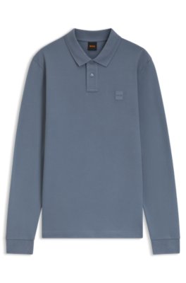 Boss Uomo Blu Polo Slim Fit In Piqué Di Cotone Elasticizzato