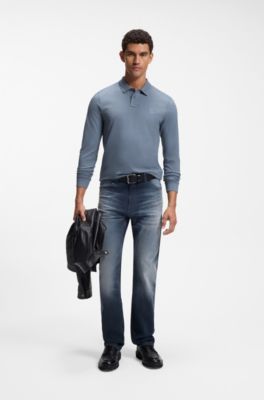 Slim-fit polo shirt in stretch-cotton piqu&eacute;, Blue
