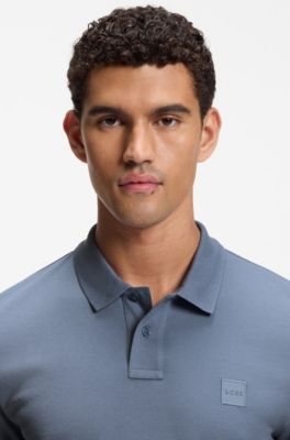 Slim-fit polo shirt in stretch-cotton piqu&eacute;, Blue