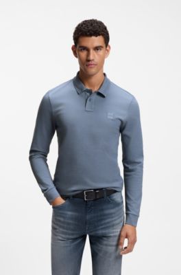 Slim-fit polo shirt in stretch-cotton piqu&eacute;, Blue