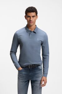 Slim-fit polo shirt in stretch-cotton piqu&eacute;, Blue