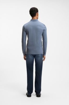 Slim-fit polo shirt in stretch-cotton piqu&eacute;, Blue