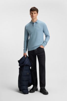 Polo slim fit en piqu&eacute; de algod&oacute;n el&aacute;stico, Celeste