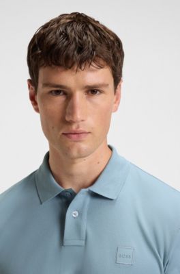 Slim-fit polo shirt in stretch-cotton piqu&eacute;, Light Blue