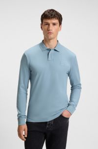 Slim-fit polo shirt in stretch-cotton piqué, Light Blue