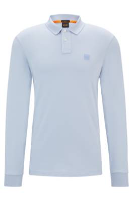 Hugo Boss Stretch-cotton Polo Shirt With Logo Patch In Blue