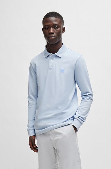 Polo en coton stretch avec patch logo, bleu clair