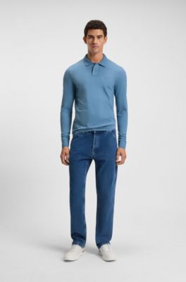 Slim-fit polo shirt in stretch-cotton piqu&eacute;, Blue