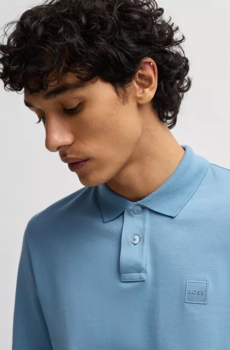 Stretch-cotton slim-fit polo shirt with logo patch