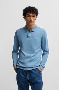 Slim-Fit Poloshirt aus Stretch-Baumwolle mit Logo-Aufnäher, Blau