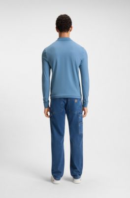 Slim-fit polo shirt in stretch-cotton piqu&eacute;, Blue