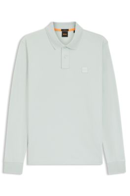 로고 패치 스트레치 코튼 슬림 핏 폴로 셔츠, 라이트 블루