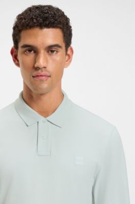 Polo Slim en coton stretch &agrave; patch logo, bleu clair