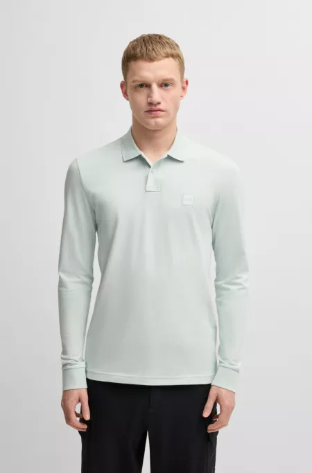 Stretch-cotton slim-fit polo shirt with logo patch