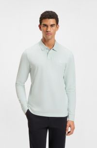 Polo slim fit de piqué de algodón elástico, Celeste