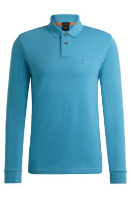 Hugo Boss Stretch-cotton Polo Shirt With Logo Patch In Blue