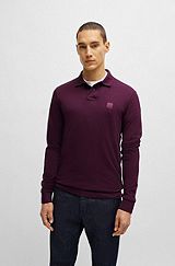 Stretch-cotton polo shirt with logo patch, Dark Purple