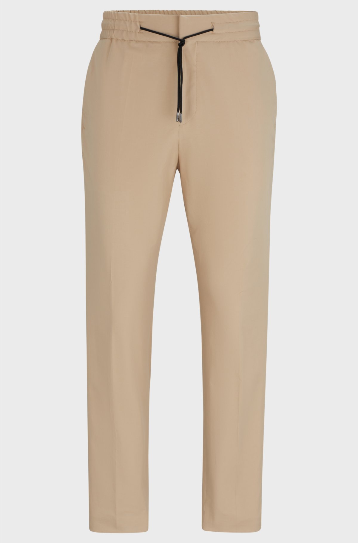 Performance-stretch cotton trousers with drawcord waist, Beige