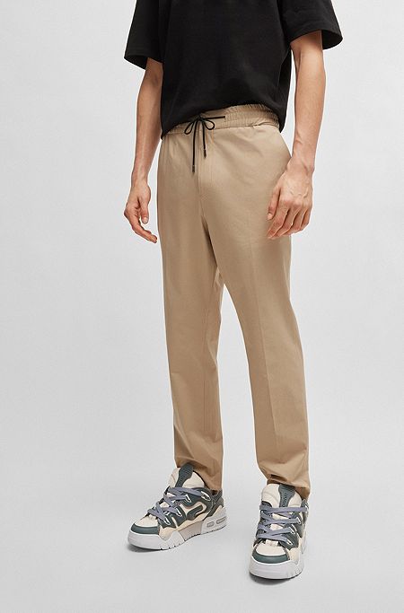 Performance-stretch cotton trousers with drawcord waist, Beige