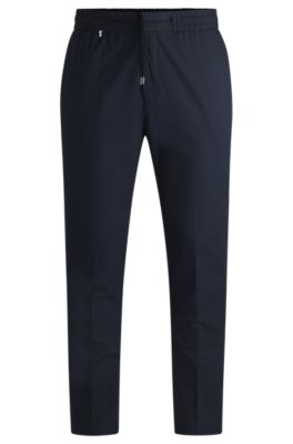 HUGO - Performance-stretch cotton trousers with drawcord waist