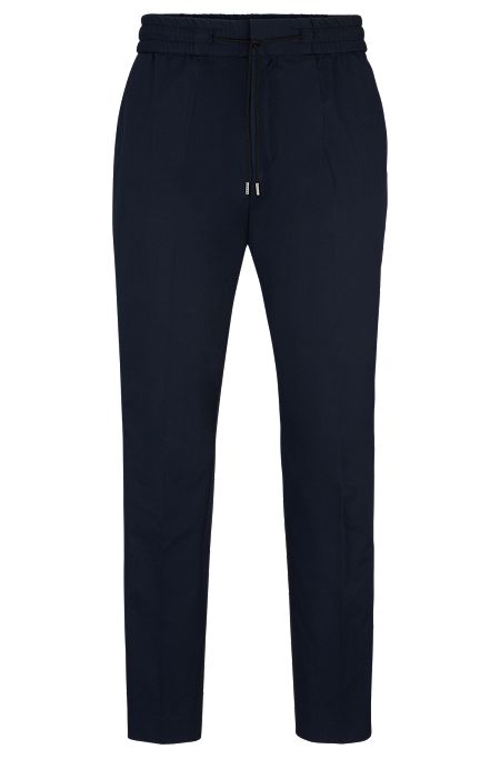 Performance-stretch cotton trousers with drawcord waist, Dark Blue