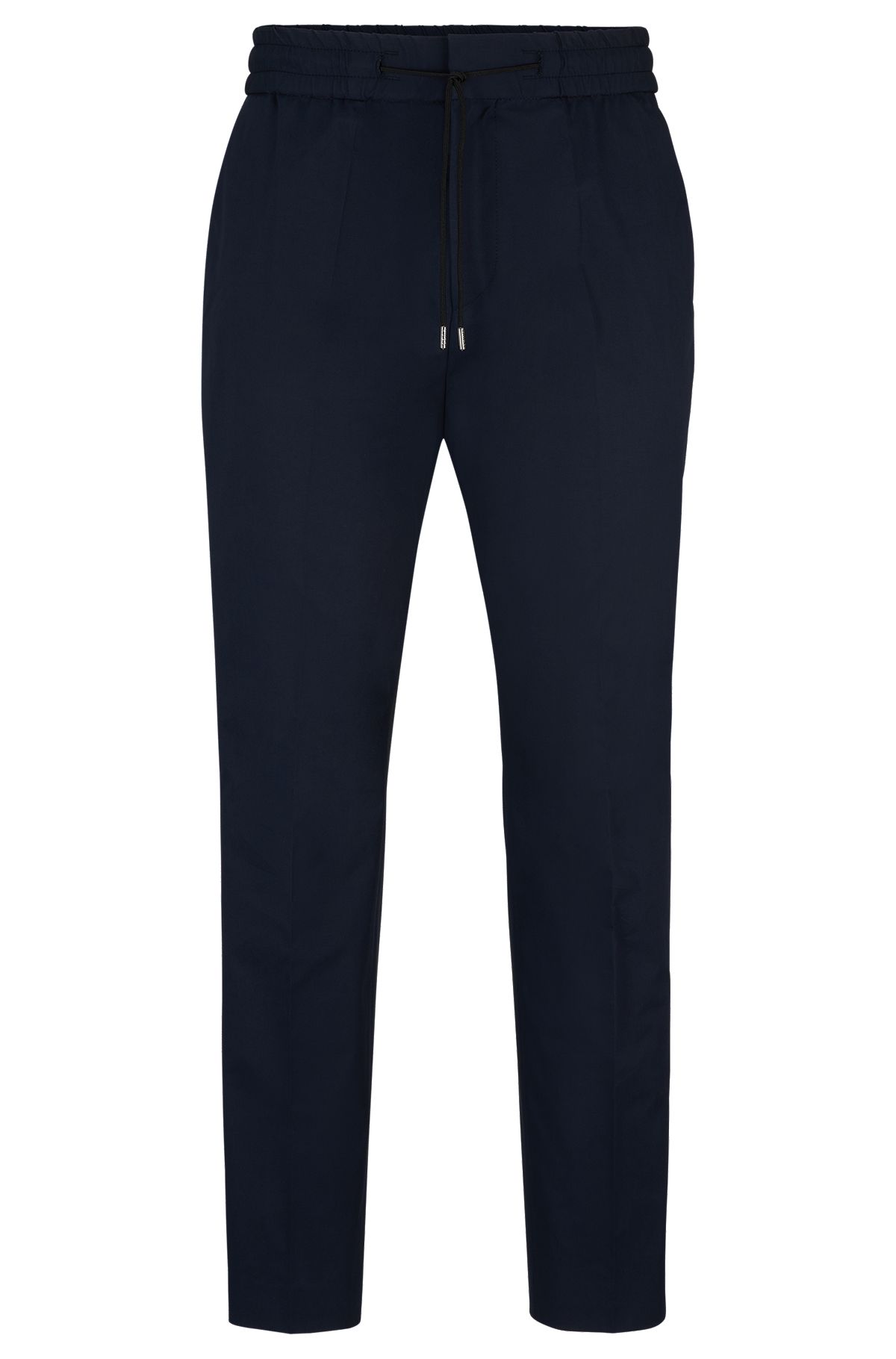 Performance-stretch cotton trousers with drawcord waist, Dark Blue