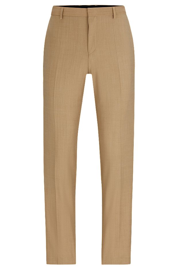 Slim-fit trousers in patterned super-flex fabric, Beige
