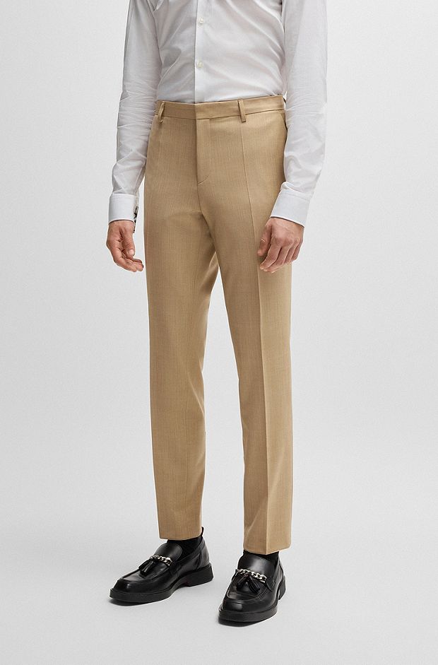 Slim-fit trousers in patterned super-flex fabric, Beige